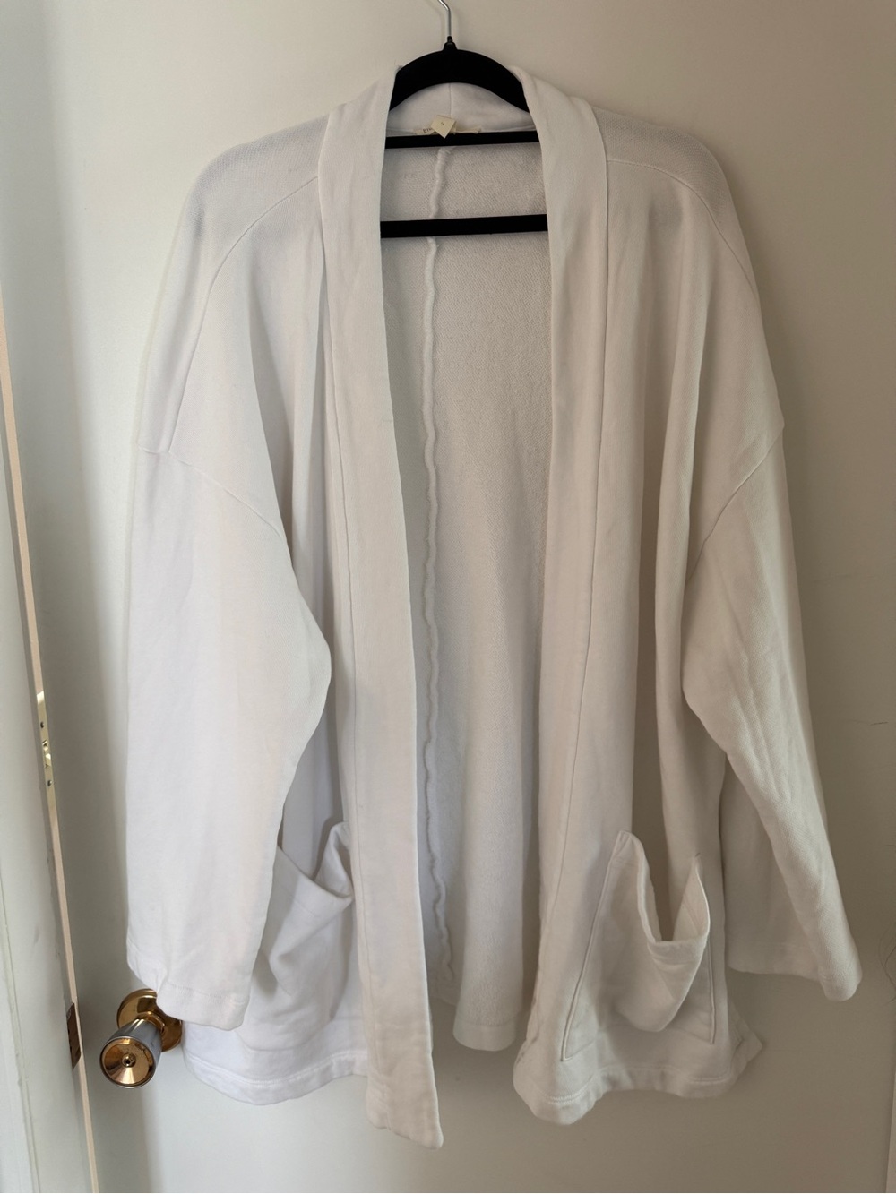 Eileen Fisher 1X White Organic Cotton Open Front Cardigan Jacket Made in Peru